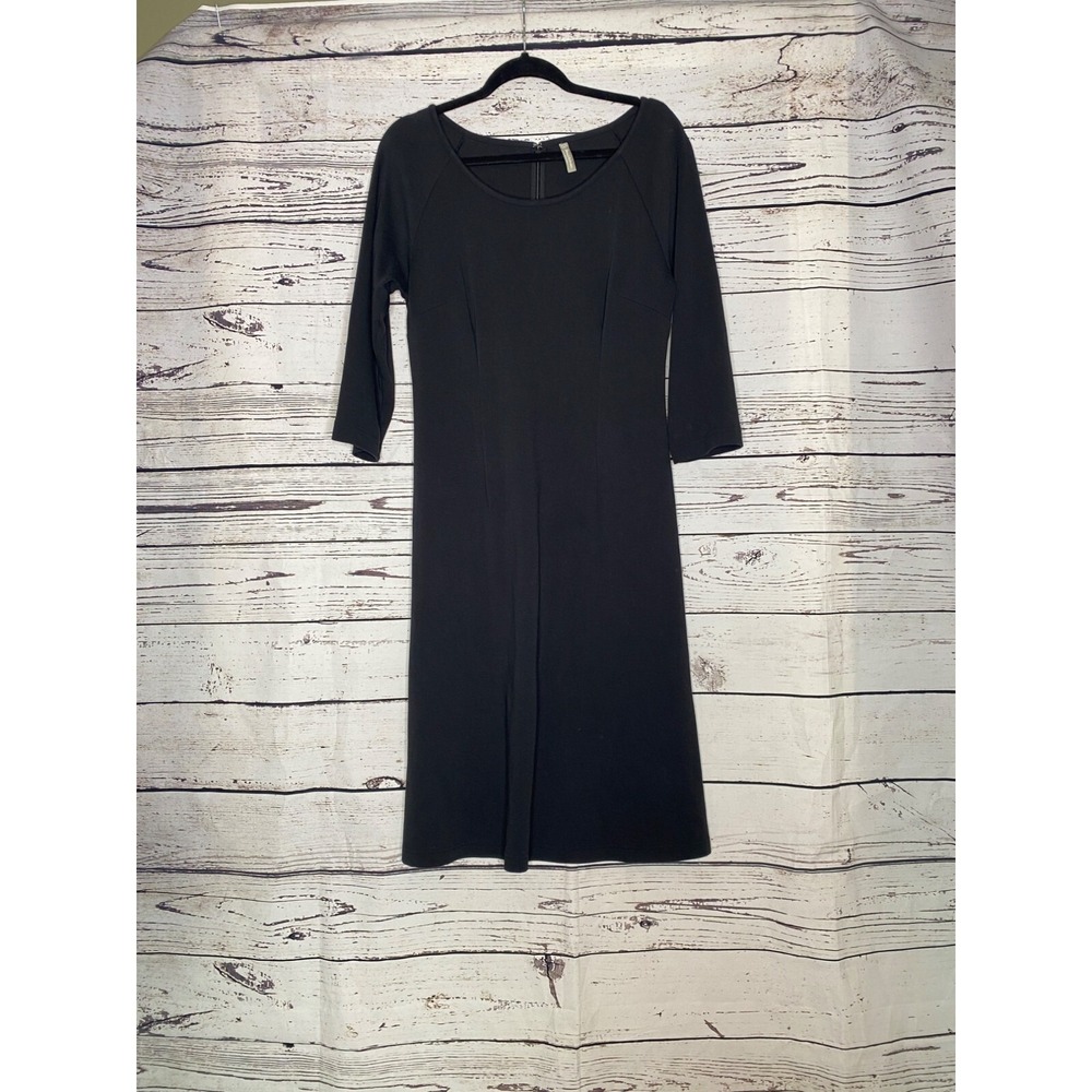 Hanna‎ Andersson Dress Womens Medium M Knit Midi 3/4 Sleeve ALine Black Pockets